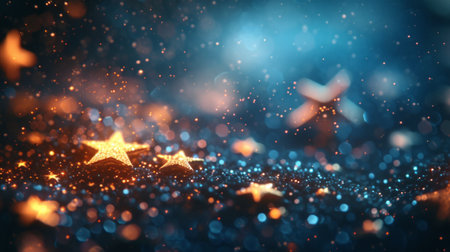 Abstract christmas background with bokeh defocused lights and starsの素材