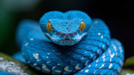 coiled blue snake with intricate scales.の素材
