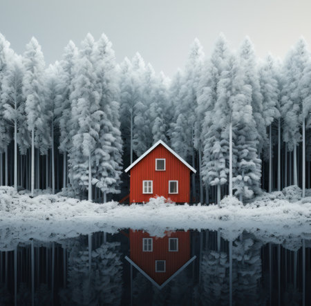 a house in the forest stands next to some trees,の素材