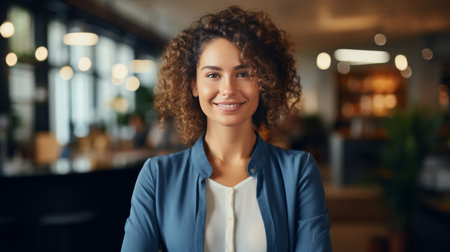 Portrait of a smiling female entrepreneur in a professional settingの素材