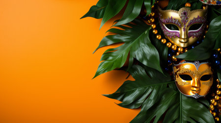 Masquerade masks with tropical decorの素材