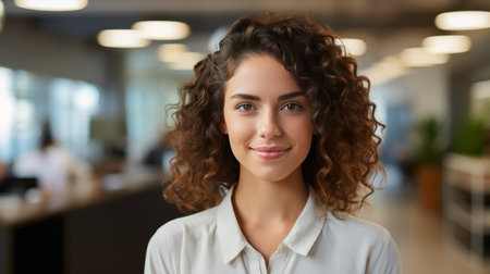 Portrait of a smiling female entrepreneur in a professional settingの素材
