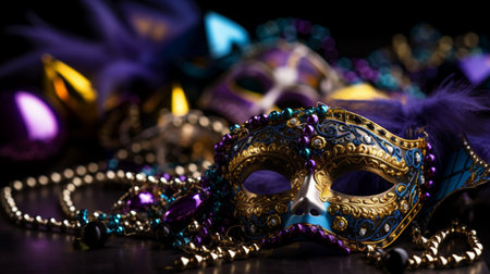 Venetian mask with feathers, beads, and glitterの素材