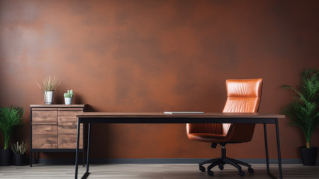 A chic modern office with greenery and leather.の素材