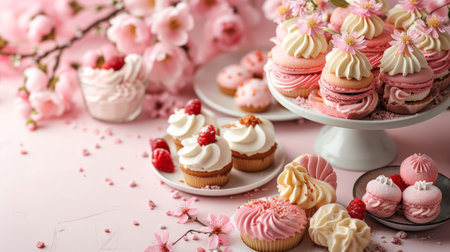 A table full of tempting spring-themed treatsの素材