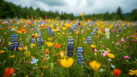 A meadow blanketed in colorful wildflowers, celebrating the arrival of spring..の素材