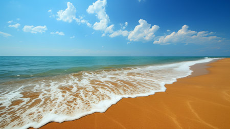 Golden sands merge with azure waters, inviting barefoot strolls along the coast.の素材