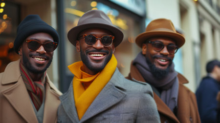 Stylish city gents, capturing the essence of urban life with bright smiles.の素材
