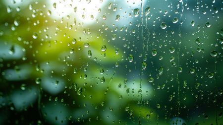 Glistening raindrops on windowpanes create a soothing, minimalist spring setting.の素材
