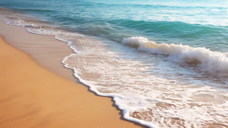Gentle waves lap against the sandy shore, a tranquil oasis for relaxation.の素材
