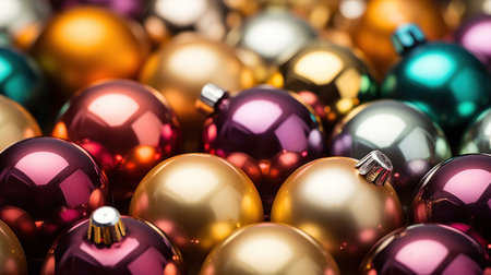 colorful christmas balls on a shiny surface, cabaret scenes,の素材