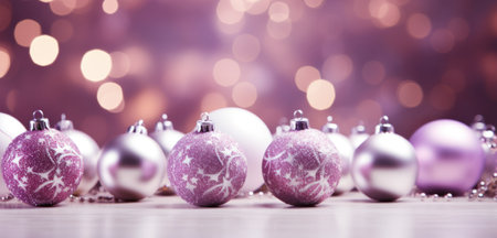 christmas baubles sitting on top of a wooden table with snowflakes,の素材