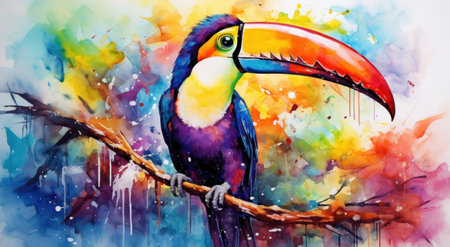 colorful toucan painting with watercolor,の素材