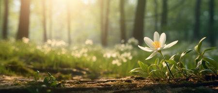 flower in forest with clear sunlight in spring,の素材