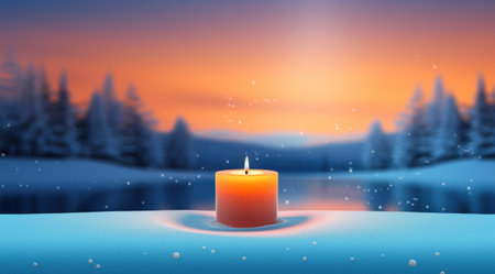 image of a candle burning in a winter scene,の素材