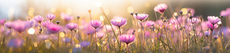 flowers growing on a field of grass,の素材