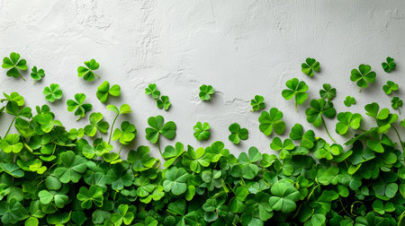 Clean backdrop adorned with minimalist shamrock motifs.の素材