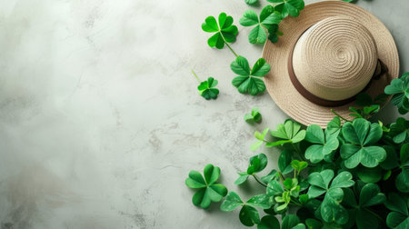 Minimalist setup with subtle green accents, honoring St. Patrick's Day in a sophisticated style.の素材