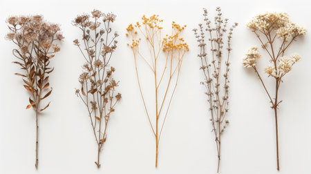 Dry plants set against neutral backgrounds, creating serene and elegant compositions.の素材