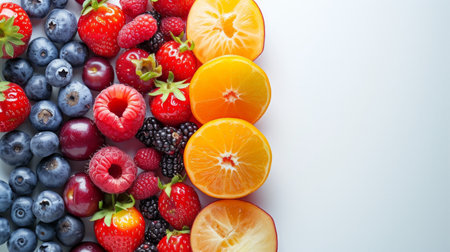 Minimalistic compositions with ripe fruits and berries.の素材