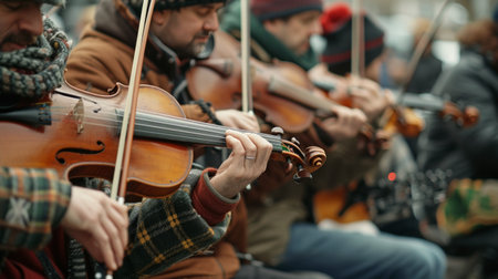 Captivating shots of musicians playing traditional Irish music in pubs.の素材