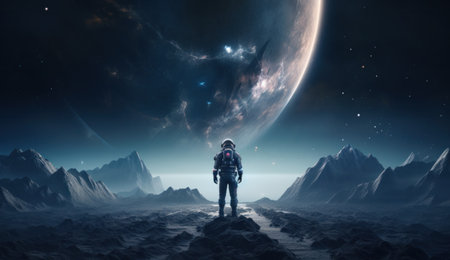 an astronaut walks in the middle of the earth.の素材