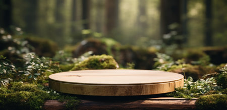 a wooden platform floating in the forest.の素材