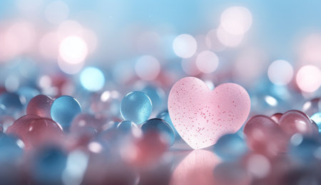 blue and blue bokeh heart valentines day background.の素材