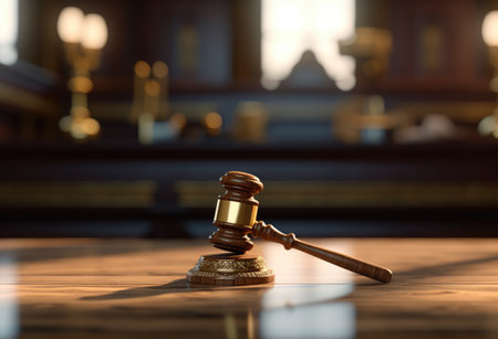 a gavel sits on the court room table.の素材