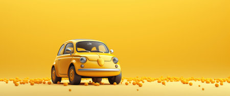 a small car is on top of a yellow background and has the heart shaped on top of it.の素材
