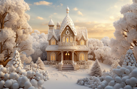ginger houses with decorations in front of a bright background.の素材