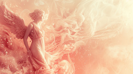 Angelic motifs and ethereal hues evoke a sense of divine romance.の素材