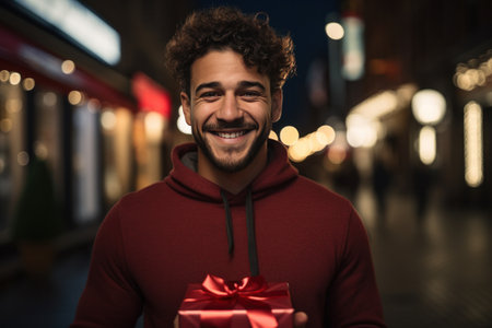 smiling woman holding present.の素材