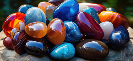 a bunch of colorful stones are arranged in a large pile.の素材