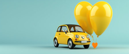 cute car with a heart and a heart balloon.の素材