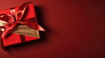 an adorned ribbon wrapping red gift christmas gift.の素材