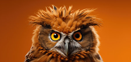 an angry owl looking at the camera.の素材