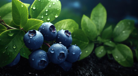 blueberries wallpaper, on dark background.の素材