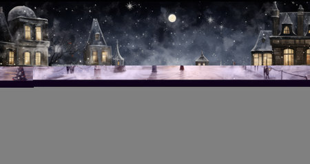 a painting of a night in a snowy city,.の素材