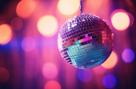 disco ball in front of a colorful background.の素材