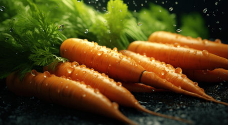 fresh carrots for snacks with water drops.の素材