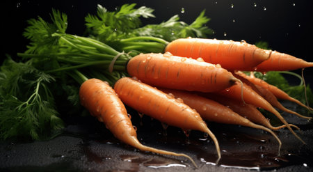 fresh carrots for snacks with water drops.の素材