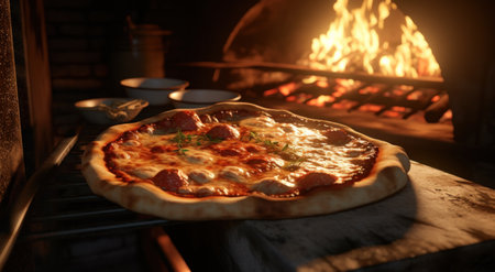 Italian homemade pizza pie in an oven.の素材