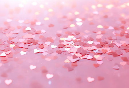 heart pink stars confetti on an iridescent pink background.の素材