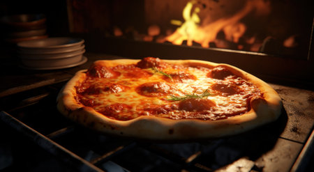 Italian homemade pizza pie in an oven.の素材