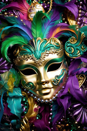 A vivid carnival background filled with lively colors, masks, and festive flair.の素材