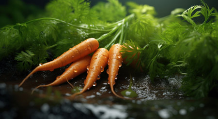 small carrots with water drops on the surface.の素材
