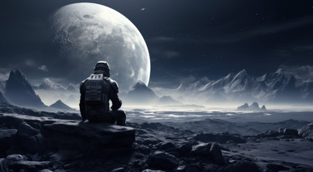 space themed wallpapers wallpapers collection of astronaut looking at the moon.の素材