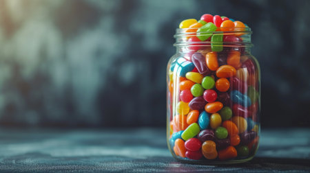 A symphony of colors and shapes in a jar of jellybeans, inviting indulgence with every bite.の素材