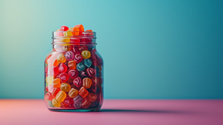 A symphony of colors and shapes in a jar of jellybeans, inviting indulgence with every bite.の素材